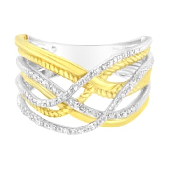 10K Yellow Gold Over Sterling Silver 1/10ctw Diamond Multi Row Ring (I-J
Color, I1-I2 Clarity)