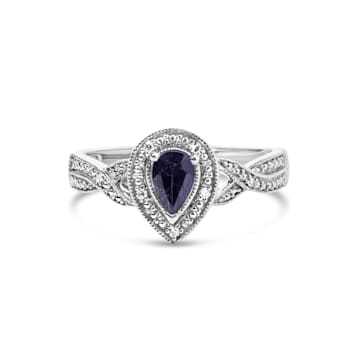 Sterling Silver 6x4mm Pear Sapphire Gemstone with Diamond Accent Fashion
Halo Ring