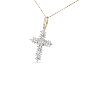 0.875ctw Round and Baguette Diamond Zigzag Cross 10K Yellow Gold Pendant