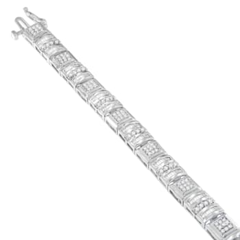 10K White Gold 2.0ctw Round and Baguette Cut Diamond Bracelet