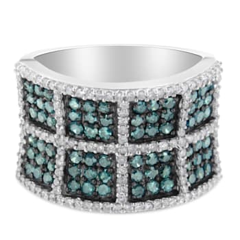 14K White Gold White and Blue Diamond Cocktail Ring (1 1/2 Cttw, H-I
Color, I1-I2 Clarity)