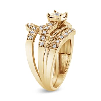 14K Yellow Gold Over Sterling Silver 1/3ctw Diamond Crisscross
Engagement Bridal Set