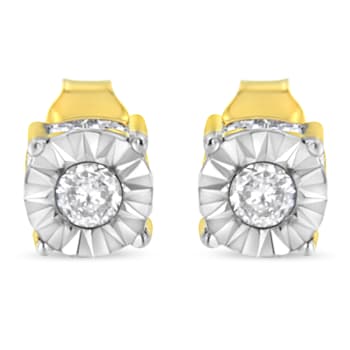 10K Yellow Gold Over Sterling Silver 1/2ctw Miracle Set Diamond Stud Earring
