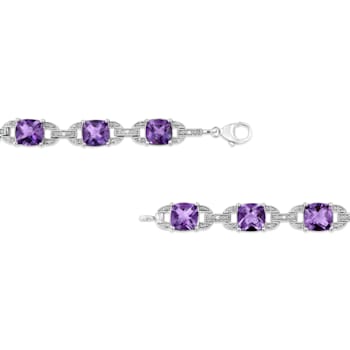 .925 Sterling Silver 7x7 mm Cushion Cut Amethyst and 1/20ctw Round Cut
Diamond Tennis Bracelet