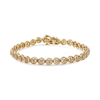 10K Yellow Gold Over Sterling Silver 1/10 Ctw Diamond Open Circle Tennis Bracelet