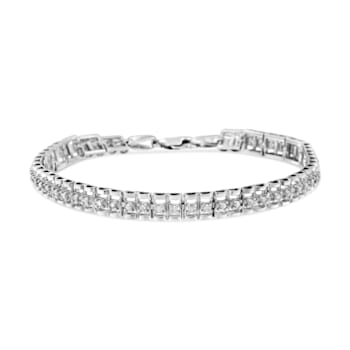 Rhodium Over Sterling Silver 1.0 Cttw Diamond Double-Link Tennis Bracelet