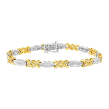 10K Yellow Gold Over Sterling Silver .50ctw Channel Set Round Diamond X
Link Bracelet