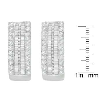 14K White Gold 1 1/2ctw Round and Baguette Cut Diamond Earrings