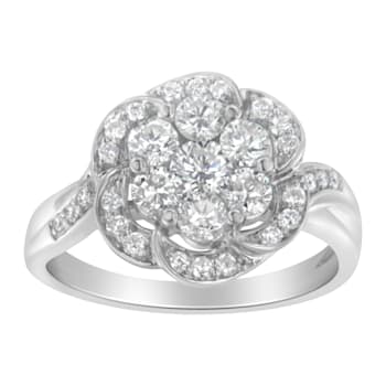 14K White Gold Floral Cluster Diamond Ring (1.0ctw, H-I Color, SI2-I1 Clarity)