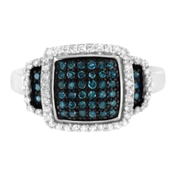 Black Rhodium Over Sterling Silver 1/2ctw Diamond Ring (Fancy Blue &
H-I Color, I2-I3 Clarity)
