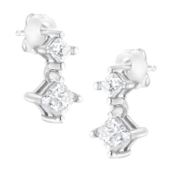 14K White Gold 3/4ctw Double Diamond Princess-Cut Stud Earrings