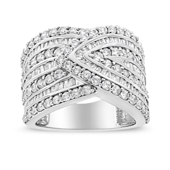 Sterling Silver 2 3/8ctw Diamond Multi Row Overlay Band Ring ( J-K
Color, I3 Clarity)