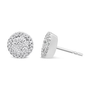 14K White Gold 1.0ctw Brilliant-Cut Diamond Halo-Style Cluster Round
Button Stud Earrings