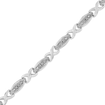 Sterling Silver .20ctw Round-Cut Diamond "X" Link Bracelet