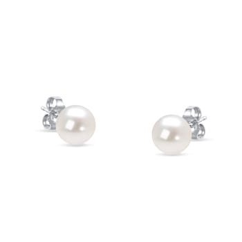 6.0-6.5MM Saltwater Akoya Cultured White Pearl 14K White Gold Stud Earrings