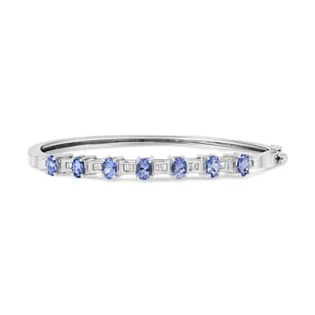 14K White Gold 5 MM Oval Blue Tanzanite and .25ctw Diamond Bangle (H-I
Color, VS2-SI1 Clarity)