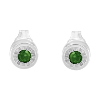 Sterling Silver 0.15ctw Round Brilliant-Cut Green Diamond Miracle-Set
Stud Earrings