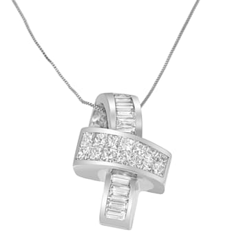 14K White Gold 2ctw Princess and Baguette Cut Diamond Ribbon Pendant
w\chain(H-I, SI-SI2)