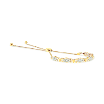 14K Yellow Gold Over Sterling Silver Diamond Accent Marquise Shape and
Heart Links Bolo Bracelet
