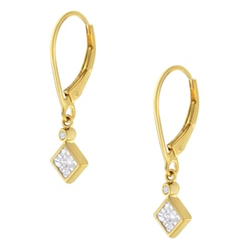14K Yellow Gold Over Sterling Silver Diamond Dangle Earrings 1/3ctw