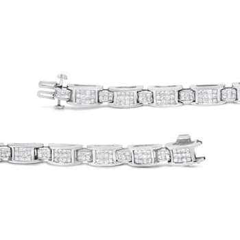 5.0 Cttw Diamond Invisible Set 14K White Gold Alternating Size D Shaped
Links Tennis Bracelet