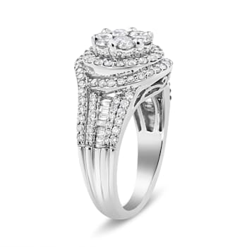 14K White Gold 1 1/2ctw Diamond Floral Cluster and Studded Shank Ring
(H-I Color, SI2-I1 Clarity)