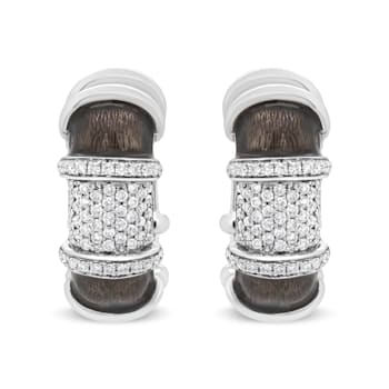 18K White Gold Over Sterling Silver Clear Graphite Grey Enamel 5/8ctw
Diamond Huggies