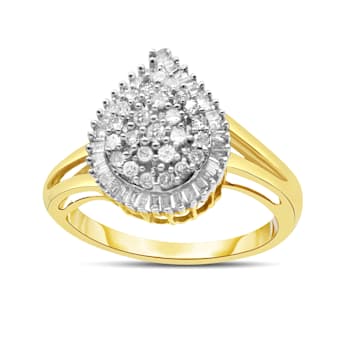 10K Yellow Gold 1/2ctw Round and Baguette Diamond Pear Ring (I-J Color,
I1-I2 Clarity) - Size 7