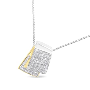 14K Two-tone Gold 2.0ctw Princess Cut Diamond Foldover Box Pendant 18”
Box Chain