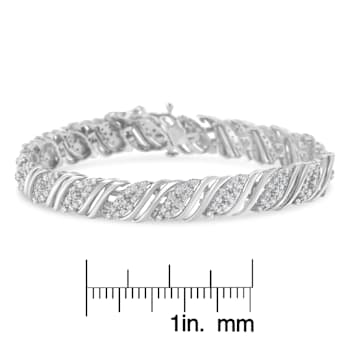 Sterling Silver 2.0ctw Diamond Double Wrap S Curve Link Bracelet