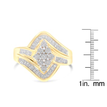 10K Yellow Gold Diamond Bypass Cluster Ring (1 Cttw, I-J Color, I2-I3 Clarity)