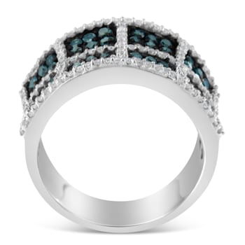 14K White Gold White and Blue Diamond Cocktail Ring (1 1/2 Cttw, H-I
Color, I1-I2 Clarity)