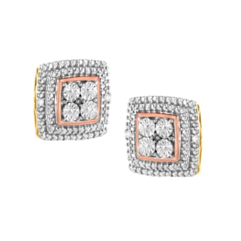 Diamond Accented Square-Shaped 10K Tri-Color Gold Over Sterling Silver
Milgrain Stud Earrings