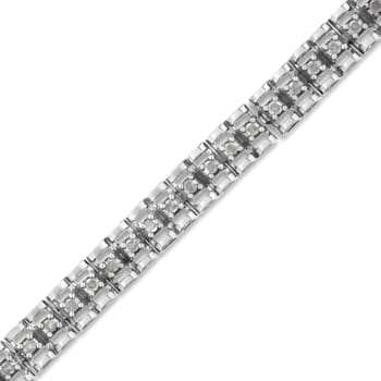 Rhodium Over Sterling Silver 2.0 Cttw Diamond Double-Link Tennis Bracelet