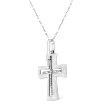 .925 Sterling Silver Prong-Set Diamond Accent Cross 18" Pendant
Necklace (I-J Color, I1-I2 Clarity)