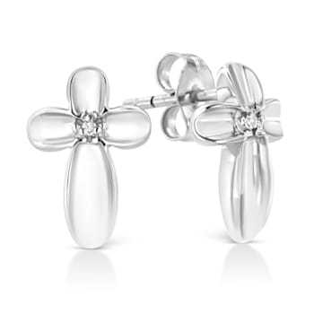 Sterling Silver Prong Set Diamond Accent Floral Cross Stud Earring (I-J
Color, I1-I2 Clarity)