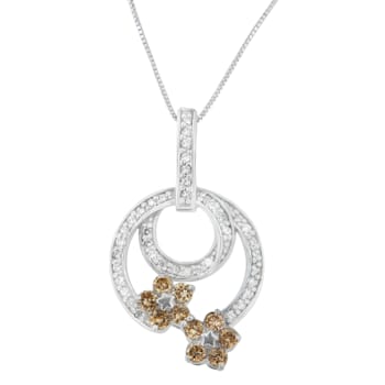 Sterling Silver 1ctw Round Cut Diamond Floral Garden Pendant With Chain
(H-I, I1-I2)
