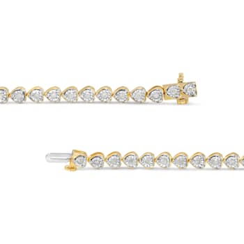 10K Yellow Gold Over Sterling Silver 1.0 Ctw Diamond Heart Tennis Bracelet