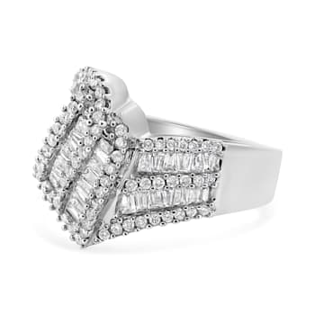 14K White Gold 1-1/2ctw Round and Baguette Diamond Bypass Cocktail
Ring(H-I Color, SI1-SI2 Clarity)