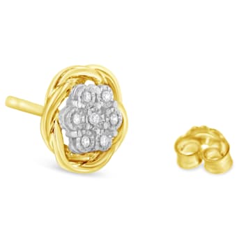 10K Yellow Gold Over Sterling Silver Diamond Rose Stud Earrings 0.15ctw