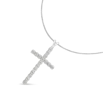 1/4ctw Diamond Cross Unisex Sterling Silver Pendant Necklace with
18" Chain