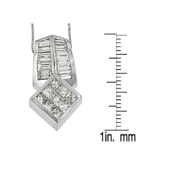 14K White Gold 1 1/2ctw Princess and Baguette Cut Diamond Multi-shape
Pendant Necklace