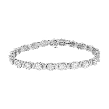 14K White Gold 4 7/8ctw Round Diamond Round Cluster and X-Link Tennis Bracelet