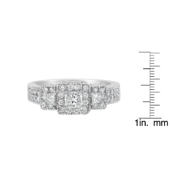 14K White Gold Round and Princess-Cut Diamond Ring (1 Cttw, H-I Color,
I1-I2 Clarity)