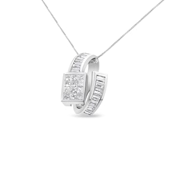 14K White Gold 2ctw Princess and Baguette Cut Diamond Double Loop
Pendant w\chain(G-H, VS1-VS2)