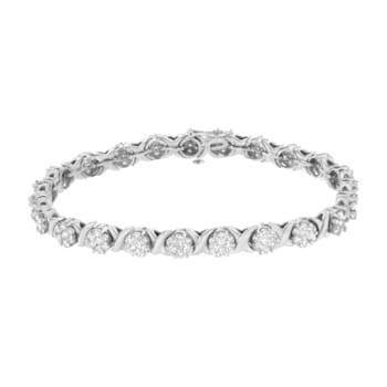14K White Gold 4 7/8ctw Round Diamond Round Cluster and X-Link Tennis Bracelet