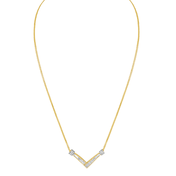 14K Two-tone Gold 1/4ctw Princess Cut Diamond “V” Shape Necklace (H-I
Color, SI2-I1 Clarity)