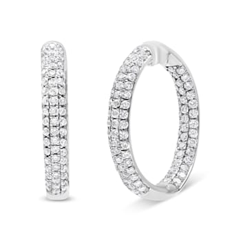 14K White Gold 2.00ctw Lab Grown Diamond Triple Row Inside Out Hoop Earrings