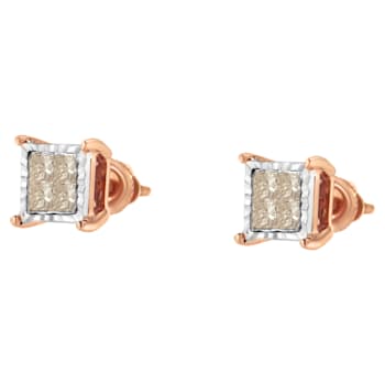 10K Two-Tone Gold Princess-Cut Diamond Stud Earrings 1/2ctw