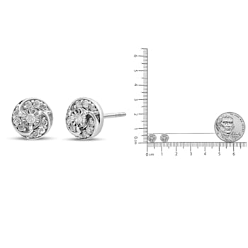 Sterling Silver 1/4ctw Round Diamond Spiral Halo Cluster Stud Earrings